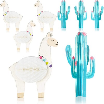 Blue Panda 8-Pack Llama Honeycomb and Cactus Centerpiece for Kids Birthday, Cinco De Mayo, Mexican Fiesta Party Supplies Table Decorations, 10 inches