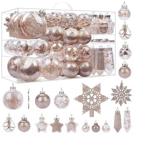Aoibox 86pcs Christmas Tree Ornaments Set Shatterproof Clear Plastic Baubles with Glitter Sequins Tinsel for Holiday Wedding Party Decor - 1 of 4