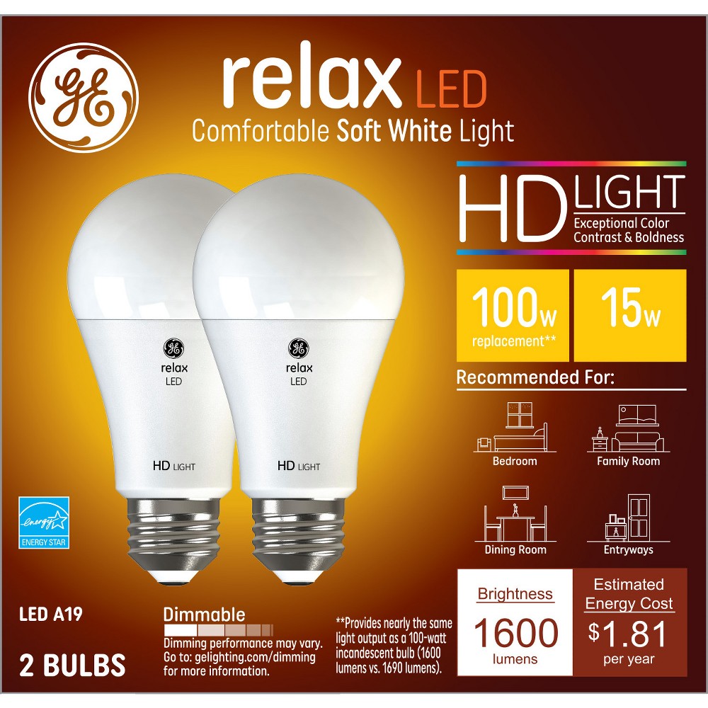 Photos - Light Bulb GE 2pk 15W 100W Equivalent Relax LED HD  Soft White