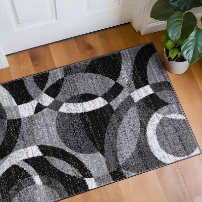 Gray Geometric Circles Synthetic Area Rug 2'7" x 4'
