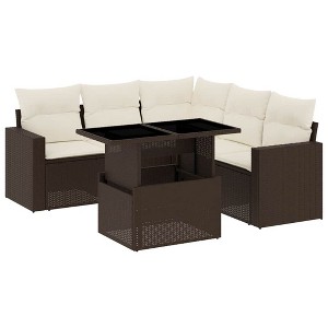 vidaXL 6 Piece Patio Sofa Set with Cushions Brown and Cream Poly Rattan - 1 of 4