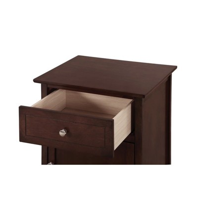 Espresso Elegance Solid & Veneer Wood Nightstand with Nickel Accents