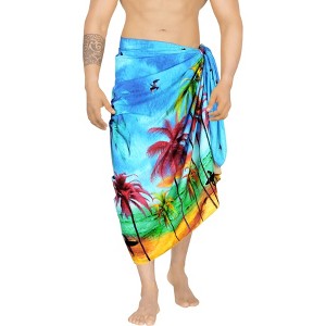 LA LEELA Men's Lava Lava Hawaiian Vacation Sarongs Summer Long Beach Cover Up Swimwear Holidays Pareo Beachwear For Men One Size Sea, Beach - 1 of 4