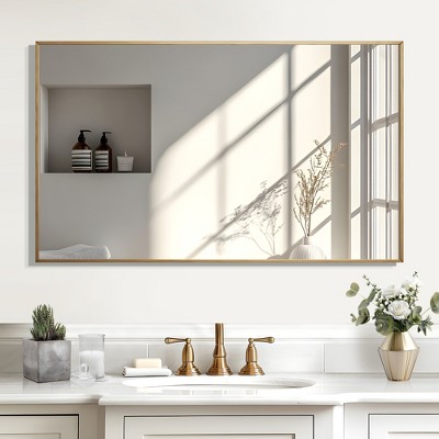 Lirago 52" Modern Gold Framed Bathroom Mirror Sleek Rectangle Vanity Mirror with Easy Installation for Bathroom Bedroom or Entryway