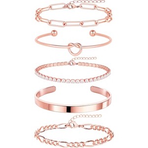 14K Gold Plated Chunky Cuff Bracelet Set for Women with Tie Knot Cuban Rope Paperclip Beaded Designs, Non Tarnish - 1 of 4