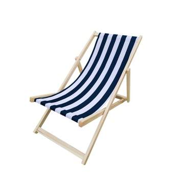 Striped Wood Sling Chair - Natural/Blue - WELLFOR