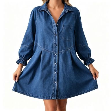 women denim dress autumn YESFASHION Womens Long Sleeve Collared Mini Shirt Button Down Ruffle Cuff Casual Babydoll Short Dresses/Large/Deep Blue Boots color:Teal Green lsale Boss | H-Joe-Kent-C1-214 Shirt Dance Performance