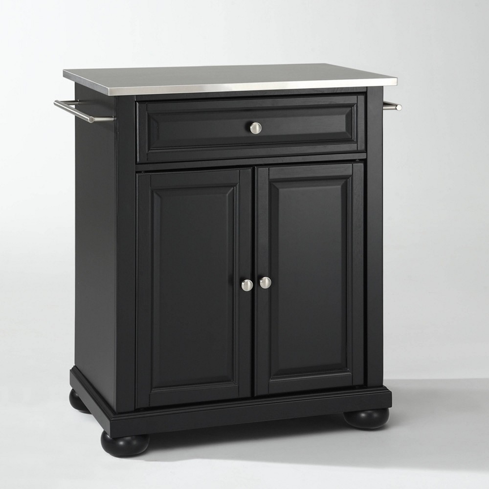 Alexandria Stainless Steel Top Portable Kitchen Island/Cart Black - Crosley: Behring Butcher Block, Adjustable Shelves