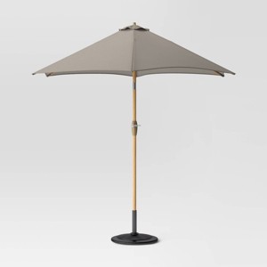 9' Round Outdoor Patio Market Umbrella with Faux Wood Pole - Threshold™ - 1 of 4