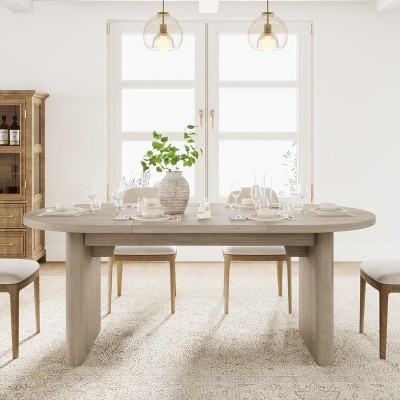 70.8 Inch Oval Dining Table for 6-8 People, Farmhouse Long Large Kitchen Table with Thick Sturdy Wooden Base for Kitchen, Living Room, Office