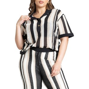 ELOQUII Women's Plus Size Oversized Sweater Shirt - 1 of 4