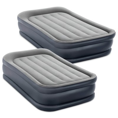 Intex Dura Beam Deluxe Pillow Raised Inflatable Velvet Fiber-Tech Airbed Mattress with Built in Pump & Portable Storage Carrying Case, Twin (2 Pack)