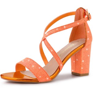 Allegra K Women's Glitter Buckle Closure Crisscross Strap Block Heels Sandals - 1 of 4