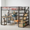 Full Size Metal Loft Bed with Built-in Desk, 3-Tier Shelf, and Storage Staircase, Space-Saving Workstation Frame - 2 of 4