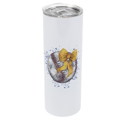 Elanze Designs 20 Ounce Stainless Steel On the Go Travel Tumbler With Push Top Lid, Baseball With Gold Bow