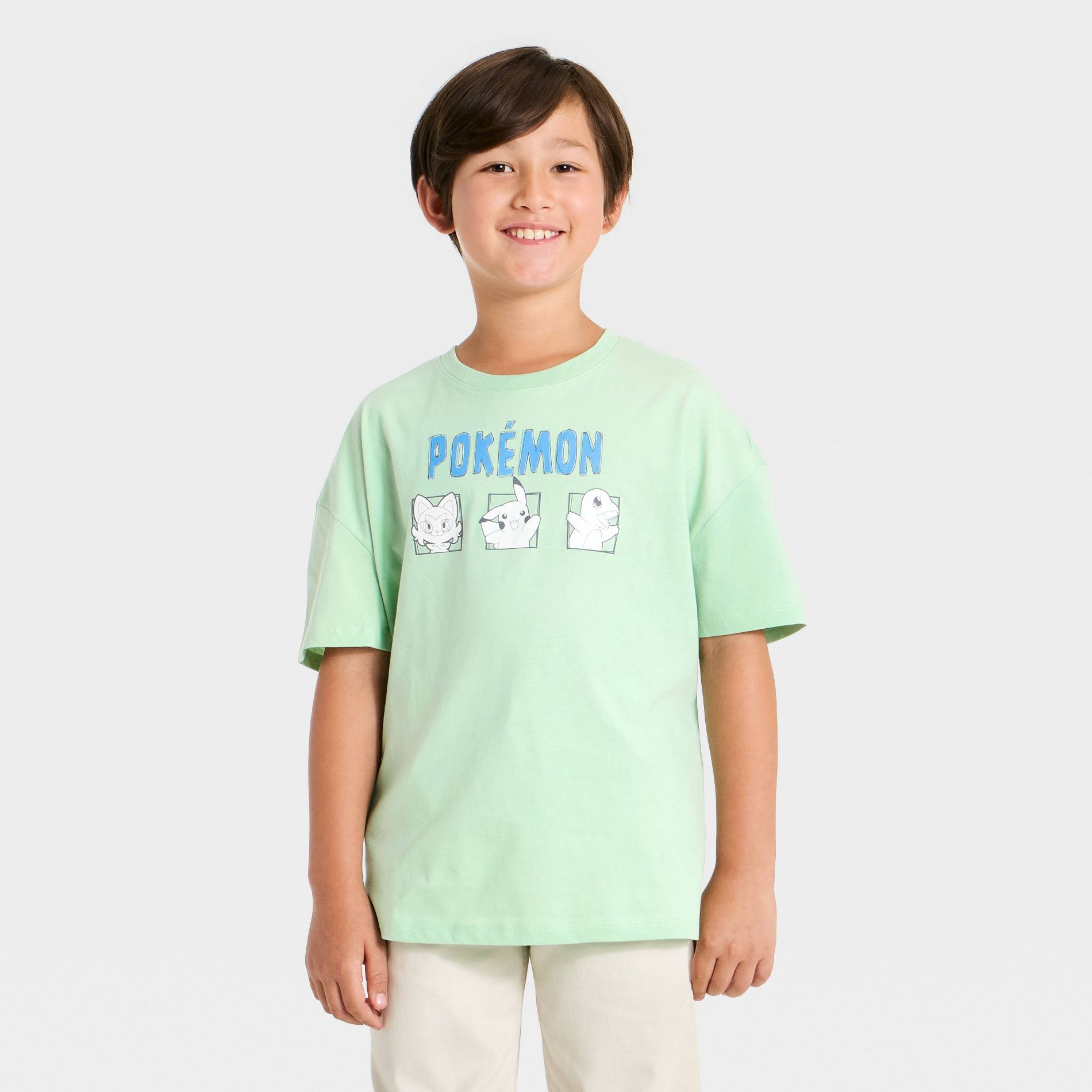 Boys' Pokemon Short Sleeve "Gotta Catch Em All!" Front and Back Graphic T-Shirt - Light Green