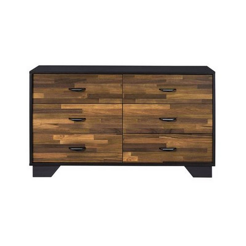 Dresser with 6 Drawers and Block Pattern Gray/Brown - Benzara, 3 of 7
