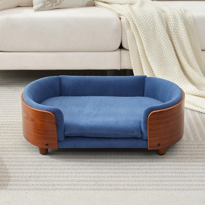 Elevated Dog Bed Pet Sofa with Solid Wood Legs and Bent Wood Back, Velvet Dog Bed with Removable Washable Cushion Cover - Cuddlewood