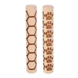 Unique Bargains Wood Clay Grain Texture Carved Fine Baking DIY Rolling Pins 2 Pcs - 1 of 4