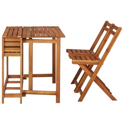 Acacia Wood Garden Planter Table & Bistro Chair Set with Zinc Pot