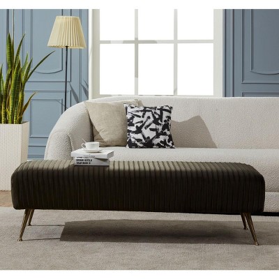 Salome 60'' Black Velvet Transitional Bench with Brass Accents