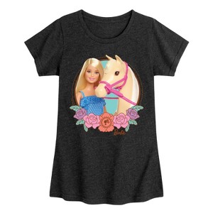 Girls' - Barbie - And Horse Photo Fitted Short Sleeve Graphic T-Shirt - 1 of 4