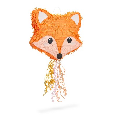 Blue Panda Small Pull String Fox Pinata for Woodland Birthday Party Decorations 16 x 13 In