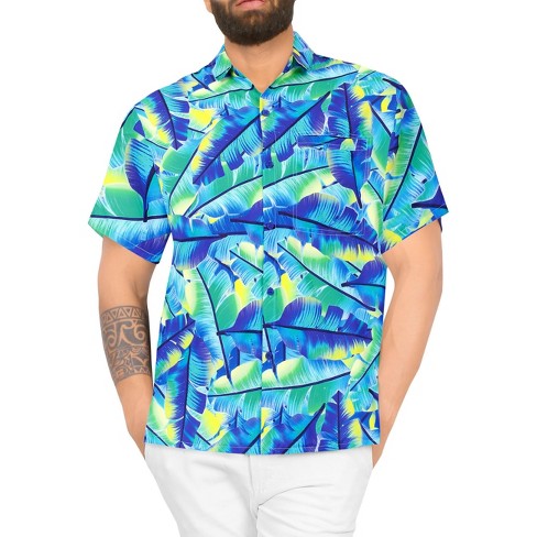 HAPPY BAY Mens Hawaiian Shirts Blue Floral Casual P07730