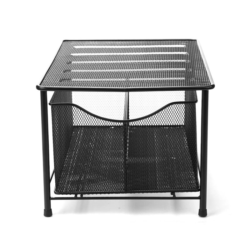 Mind Reader Storage Basket and Organizer [METAL MESH] 3-Compartment Pull-out / Sliding Organizing Drawer, Under the Sink Kitchen and Bathroom Shelf Cabinet (BLACK), 1 of 16