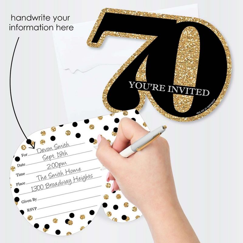 Big Dot of Happiness Adult 70th Birthday - Gold - Shaped Fill-In Invitations - Birthday Party Invitation Cards with Envelopes - Set of 12, 2 of 8
