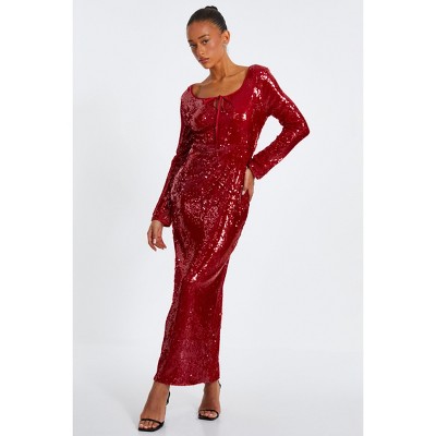 QUIZ Women's Sequin Tie Front Maxi Dress