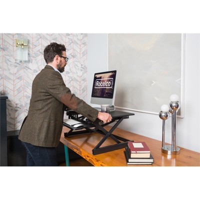 Black Height Adjustable Standing Desk Converter with Dual Monitor Stand