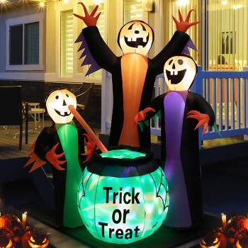 Costway 8FT Inflatable Halloween Witches Holding Cauldron Yard Decor w/ Colorful Lights