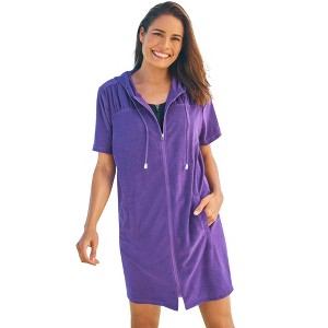Swim 365 Women's Plus Size Hooded Terry Swim Cover Up - 1 of 4