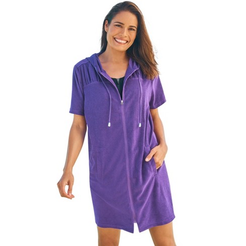 Swim 365 Women s Plus Size Hooded Terry Swim Cover Up 38 40 Mirtilla Target