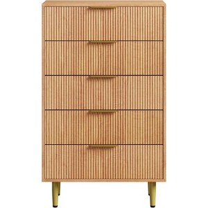 Fluted Dresser for Bedroom with Drawers, Wooden Chest of Drawers with Metal Handle & Feet, Natural Dresser for Living Room, Hallway, Bedroom - 1 of 1