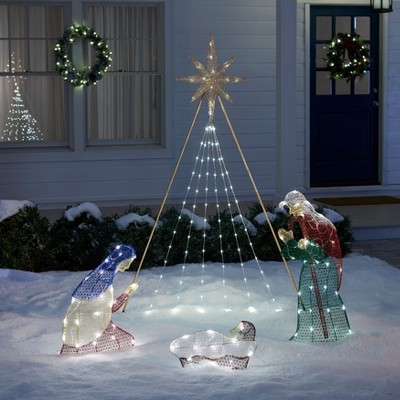 BrylaneHome 72" Pre-Lit Glitter Nativity Scene