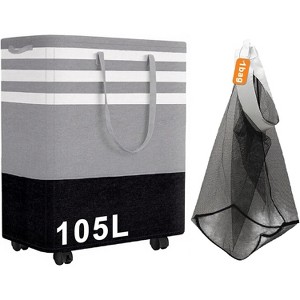 TIRAMISUBEST 105L Large Laundry Basket,Laundry Hamper with 4 Wheels,Collapsible Waterproof Clothes Basket,Freestanding Hamper with Handles(Gray) - 1 of 4