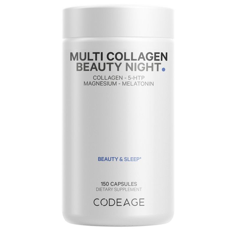 Codeage Multi Collagen Peptides Beauty Night, Hydrolyzed Collagen Protein + Melatonin Supplement - 150ct, 1 of 12
