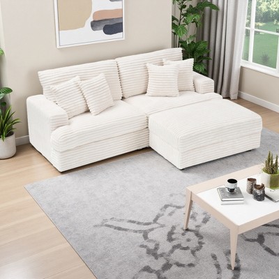 82" L-Shaped Sectional Sofa with Movable Footstool & Storage, 4 Toss Pillows