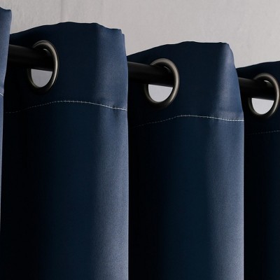 Alexander Navy and Gold Color Block Polyester Curtain Pair