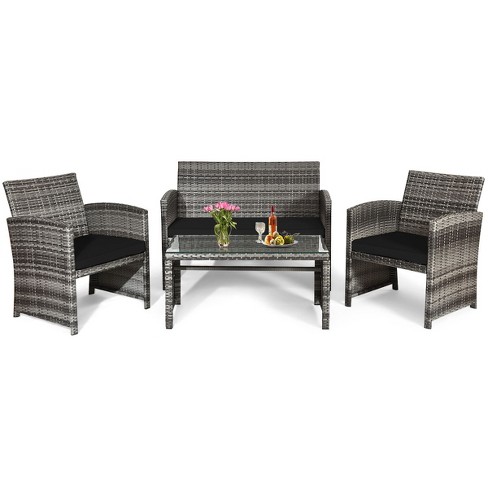 4 piece best sale rattan set grey