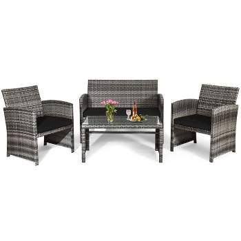 Tangkula 4-Piece Outdoor Patio Furniture Set Rattan Wicker Conversation Sofa Set Black