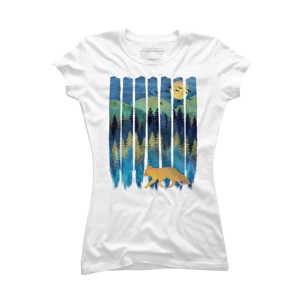 Junior's Design By Humans Fox Forest Night By Maryedenoa T-Shirt - 1 of 3