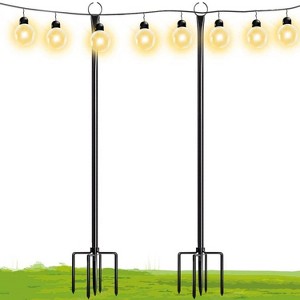 Walensee 9.4FT String Light Poles with Hook Outdoor Metal Lighting Pole, Garden Party (Black, 2 Pack) - 1 of 4