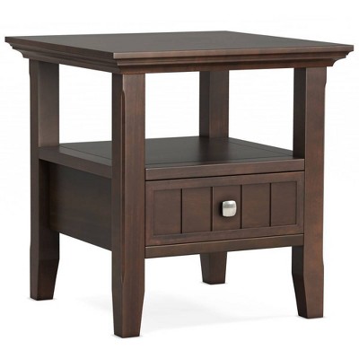 WyndenHall Normandy End Table with Drawer Brunette Brown: Transitional Style, 1 Shelf, Pine & Plywood, 20" Height