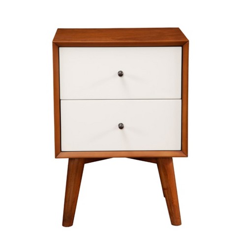 Alpine Furniture Flynn Mid Century Modern Mahogany Fully Assembled Bedroom Side Nightstand With 2 Bedside Storage Drawers White Acorn Target