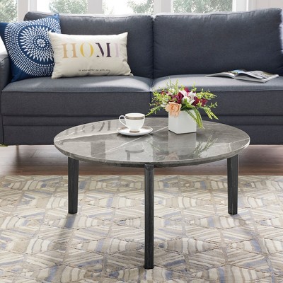 36in Modern Round Accent Side Coffee Table for Living Room, imitation marble tabletop, Dining Room, Tea, Home Décor