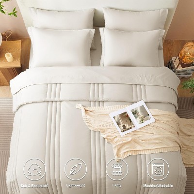 Der Rose BALHAM TRADE-Queen Size Comforter Sets 7 Piece Bed in a Bag Beige Luxury All Seasons Soft Bedding Beige-Queen 88"x88" — фото 4