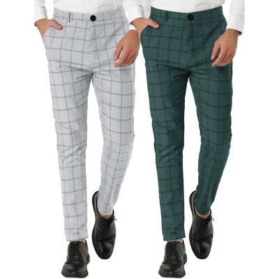 Lars Amadeus Men's Slim Fit Flat Front Zipper Closure Business Checked Dress Pants 2 Packs
